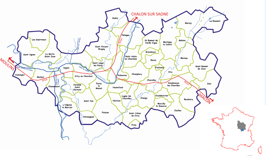 Carte de la communauté de commune du Grand Charolais