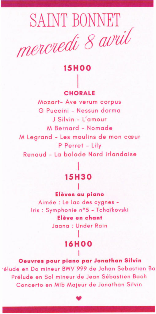 Programme du 8 avril à Saint-Bonnet